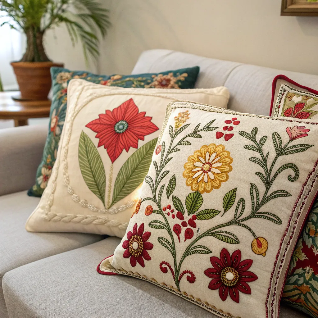 Embroidered cushions
