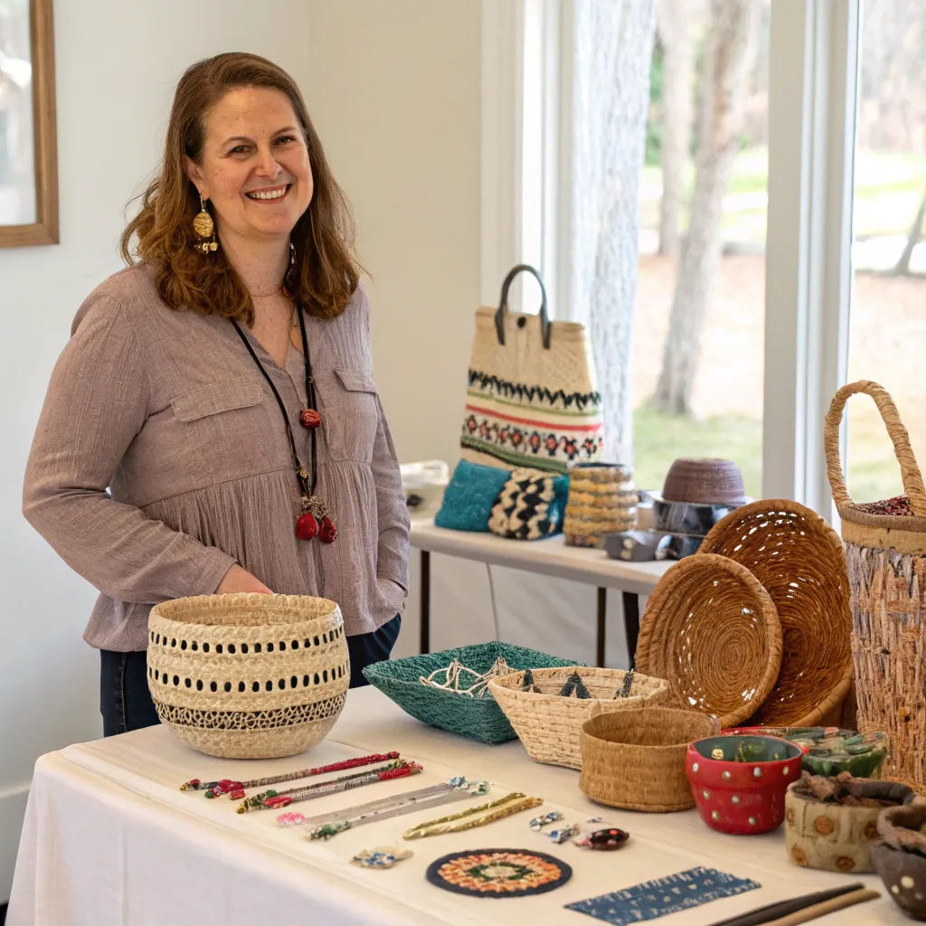 Claire Anderson showcasing her handmade crafts