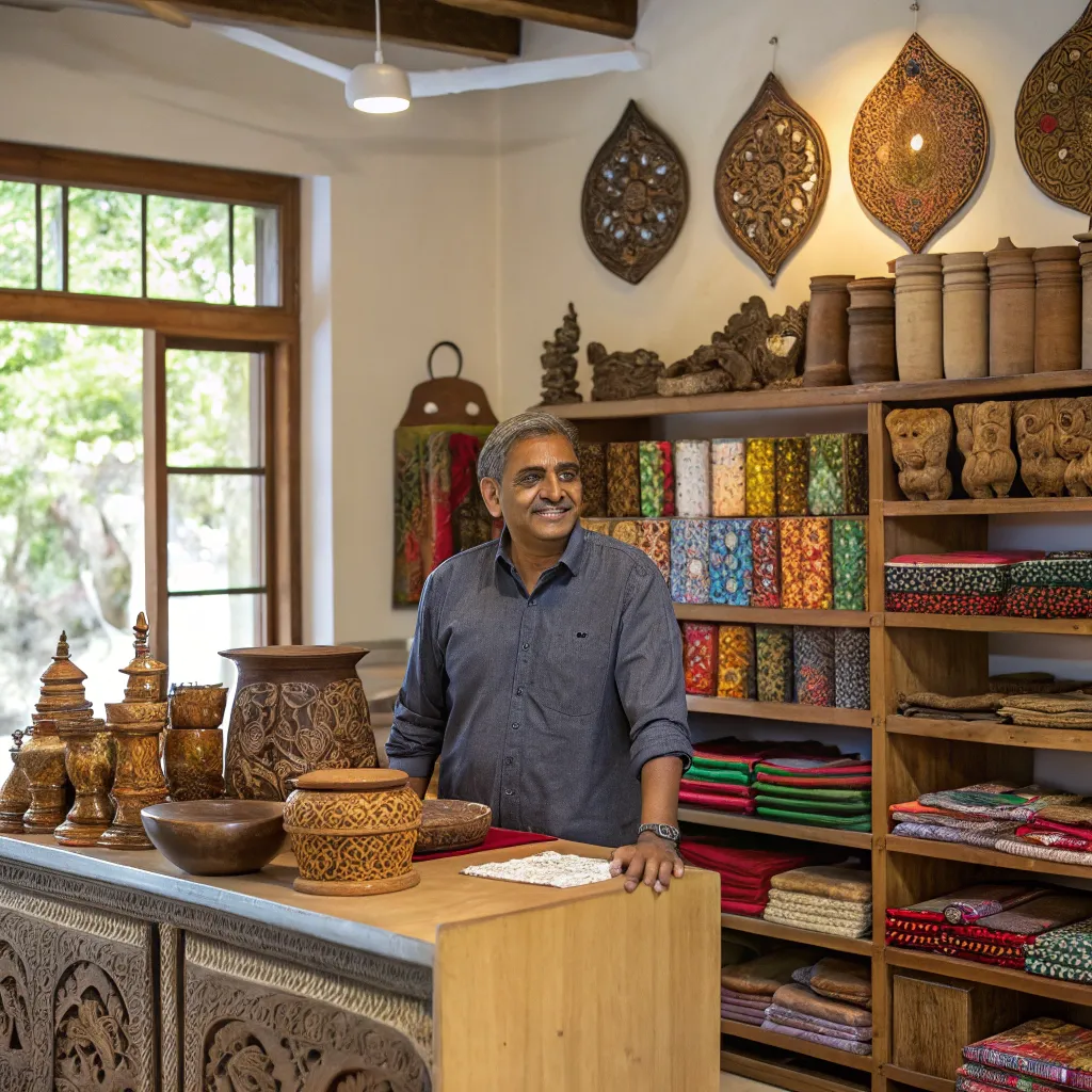 Vijay Patel at his family-owned handicraft store